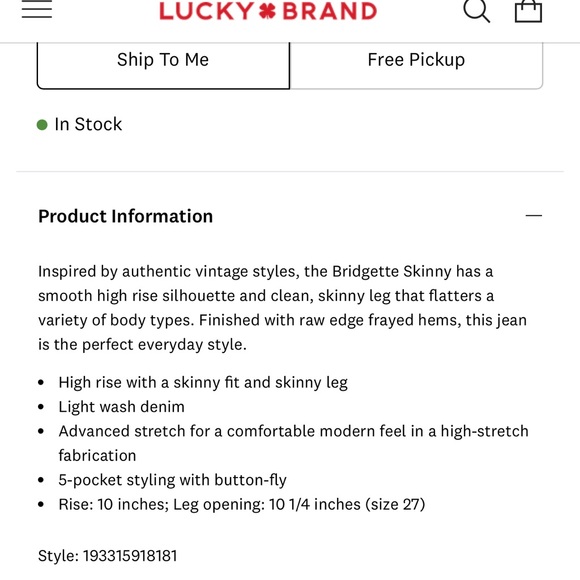 Lucky brand, high-rise skinny Bridgette size 0/25 - Picture 7 of 7